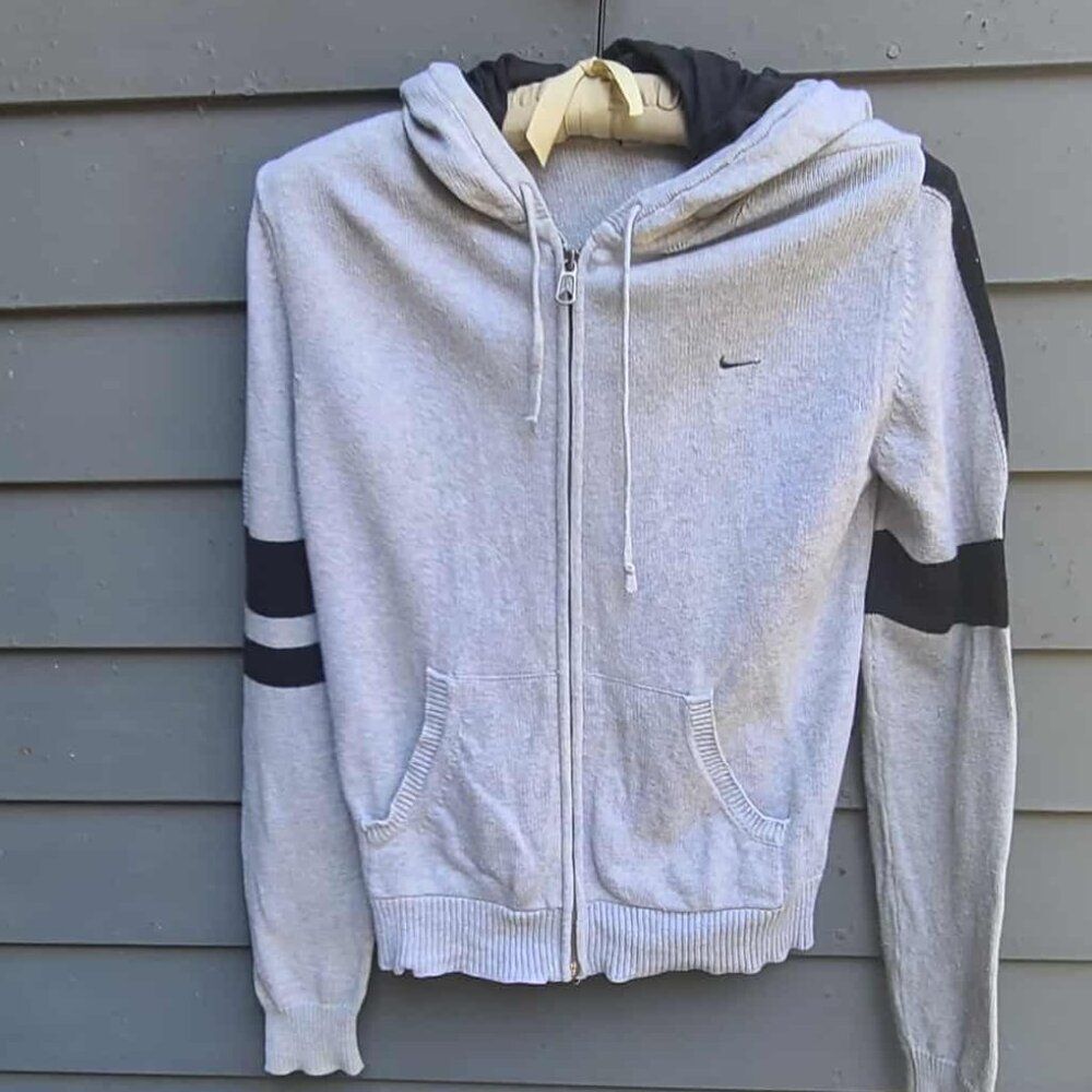 Nike Navy Gray Zip Up Cardigan Sweater with Hood size Medium